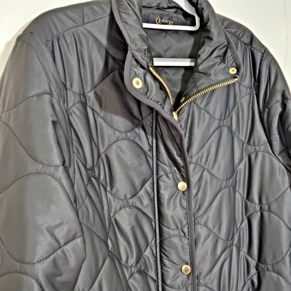 QUINCE Women's Featherless Quilted Long Puffer Jacket Size Large Black Outerwear - Picture 10 of 16